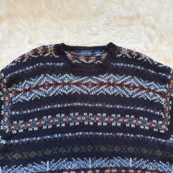 Vintage Northern Isles Blue & Brown Medium Knit Fair Isle Sweater Mens XL - Picture 2 of 7